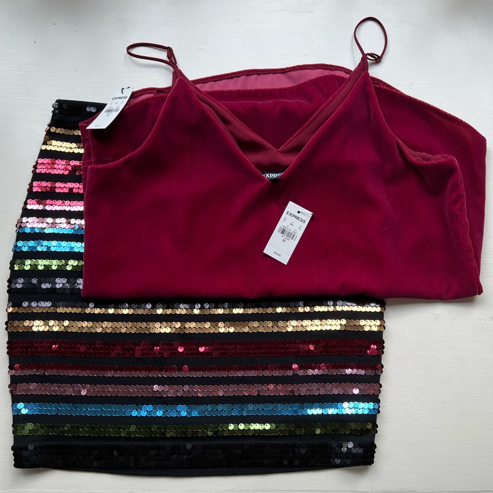 Express sequin skirt and velvet tank NWT SIZE XS